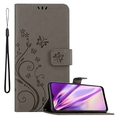 Abbildung von Cadorabo Hülle kompatibel mit Vivo Y52 5G / Y72 Blumen Design aus Kunst Leder Flip Klappbare Magnetische [Standfunktion] [Kartenfächern] Cover für Tasche in Grau