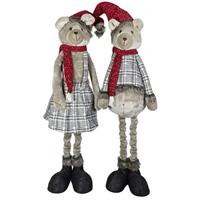 Abbildung von Christmas Paradise Weihnachtsfigur XXL Weihnachtlicher Deko Bär ausziehbar 90 120 (120 150cm) (Dekofiguren, 2 St., im Set), Teddybär Pärchen, Mann und Frau, Weihnachtsdeko Rot Grau