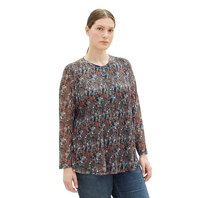 Abbildung von TOM Tailor Hemdbluse, Damen, Größe: 48, Navy small tie dye floral
