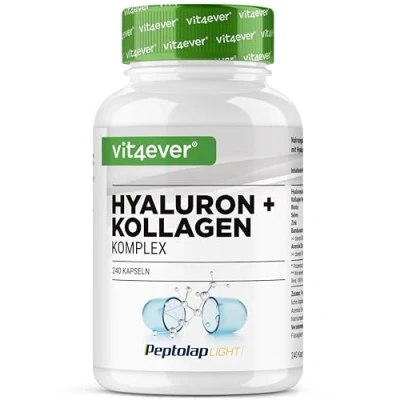 Abbildung von Hyaluronsäure Kollagen Komplex 240 Kapseln Premium: Mit bioaktives Biotin, Selen, Zink, natürliches Vitamin C aus Acerola &amp; Silizium Bambus Laborgeprüft