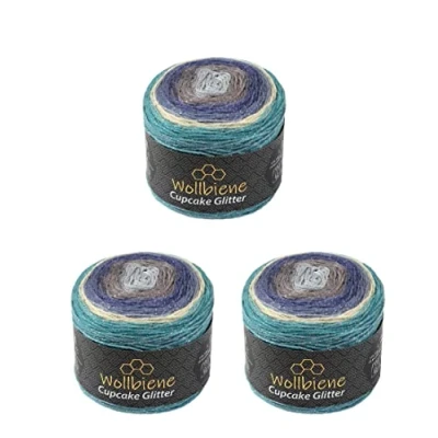 Abbildung von Cupcake Glitter Simli 3 x 150g Strickwolle 450 Gramm Wolle zum Stricken und Häkeln Babywolle türkische Farbverlaufswolle Glitzer (petrol türkis grau 2140)