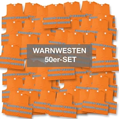 Abbildung von 4business 50 Stück Kfz Warnweste orange EN ISO 20471 Klasse 2 für Erwachsene Unisize TÜV geprüft waschbar
