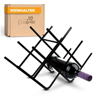 Abbildung von Weinregal Schwarz Metall für 8 Flaschen Wein und Getränke kleines Regal Flaschenregal schmal Getränkeregal Wine Rack Flaschenständer Weinflaschenhalter modernes Schnapsregal Weinhalter Weinständer