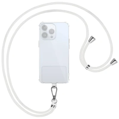 Abbildung von mtb more energy® Universal Handykette Clear Snow White Metallteile Silber transparenter Patch kompatibel mit vielen Handyhüllen Zubehör Smartphone zum Umhängen