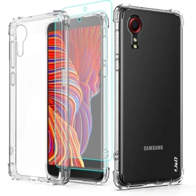 Abbildung von J&amp;D Kompatibel für Samsung Galaxy Xcover 5 Hülle, Kristallklar Stoßdämpfend Handyhülle mit (2er Pack) Displayschutzfolie, Anti Gelb TPU Bumper Case for 5, Transparent