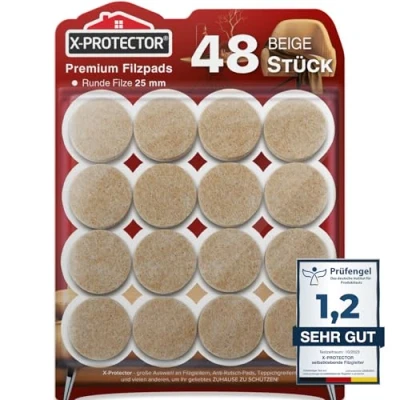 Abbildung von X Protector Filzgleiter 48 Stück 25 mm Prämie Möbelgleiter Beige Dicker Filz Selbstklebend Bodenschoner für Stühle Große Menge an Schützen Sie Ihre Holzfußböden!