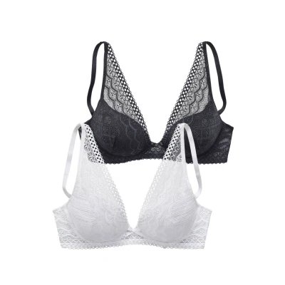 Abbildung von Lascana 2 PACK Triangel BH, Damen, Größe: 70C, Schwarz weiß