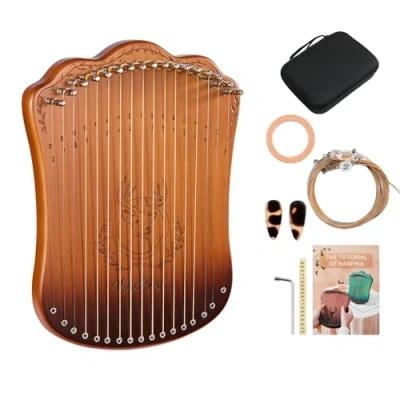 Abbildung von VixxNoxx Lyre harfe 17 MetallsaitenMassivholz Buchen Leier Musikalische Instrumente mit Stimmschlüssel Ersatzsaiten Musikbuch in Englisch Tragbare Tasche, harp für Erwachsene Kinder Anfänger