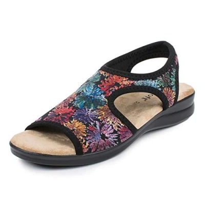 Abbildung von Aerosoft Damen Sandale Stretch 05 leicht druckfrei rundum Weite G H (Blume schwarz, numeric_37)