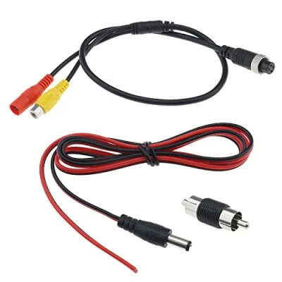 Abbildung von Be In Your Mind Kabel mit 4 poliger Buchse auf Cinch Stecker Adapter und 5,5 x 2,1 mm Netzkabel für Überwachungskamera, Audio Videosignale