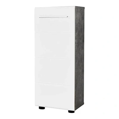 Abbildung von trendteam smart living Nano Kommode Beton Stone/Weiß Hochglanz Badschrank mit 2 Fächern und 1 Einlegeboden (BxHxT) 32 x 82 28 cm kratzfest pflegeleicht