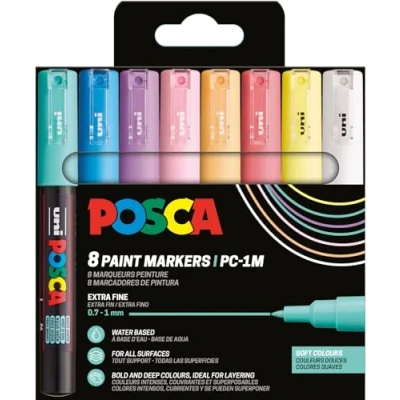 Abbildung von POSCA Uni Ball 186752 Marker Set, 8 Acrylstifte PC 1MC, Permanent 0,7 1 mm Rundspitze