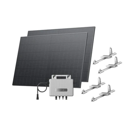 Abbildung von ECOFLOW STREAM Balkonkraftwerk mit Halterung (Garten/Boden) 0% VAT, 800 W Mikrowechselrichter, 2 x 400 PV Solarpanels, WLAN &amp; App Steuerung für Garten, Flachdach