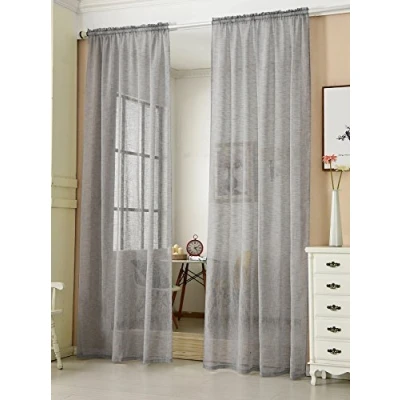Abbildung von WOLTU Gardinen transparent mit Kräuselband 2er Set Vorhänge Leinenoptik Halbtransparent Voile Leinenvorhang Stores Fensterschal Dekoschal für Wohnzimmer Kinderzimmer Schlafzimmer, 140x225cm Dunkelgrau