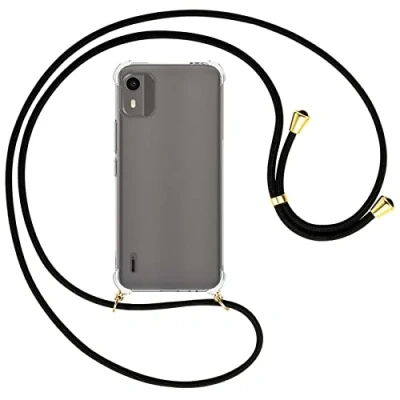 Abbildung von mtb more energy® Handykette kompatibel mit Nokia C12 schwarz/Gold Smartphone Hülle zum Umhängen Anti Shock Strong TPU Case