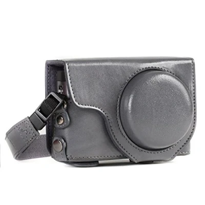 Abbildung von MegaGear MG1261 Panasonic Lumix DC TZ95, TZ90 Ever Ready Leder Kamera Case mit Trageriemen Grau
