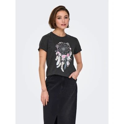 Abbildung von ONLY Onllucy LIFE Tshirt print, Damen, Größe: Large, Black