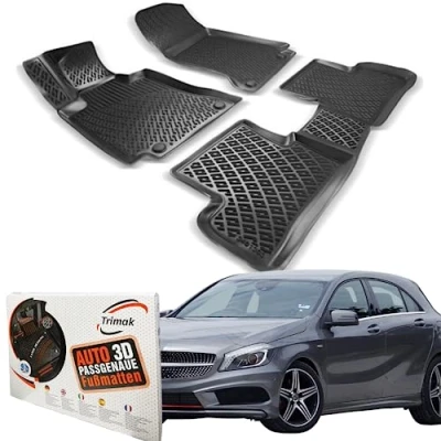 Abbildung von Trimak Passgenau 3D Fussmatten Auto Kompatibel mit Mercedes A Klasse W176 2012 2018 Zubehör 1. und 2. Reihe Gummimatten Autos TPE Allwetter Geruchlos rutschfest Vorne Hinten Schwartz