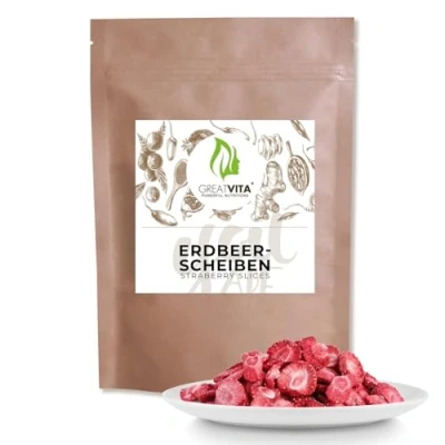 Abbildung von Getrocknete Erdbeeren 250g gefriergetrocknete Erdbeerscheiben Premium Qualität ohne Zuckerzusatz 100% Vollfrucht Erdbeerchips Snack GreatVita