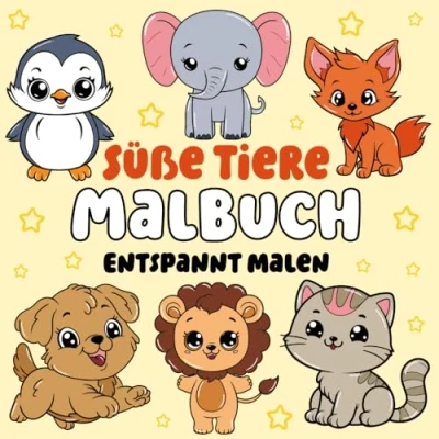 Abbildung von süße Tiere Malbuch Entspannt malen: 50 einfache und Tiermotive zum Ausmalen Entspannung Kreativität für Kinder Erwachsene