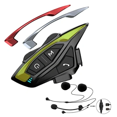 Abbildung von QSPORTPEAK Motorrad Bluetooth Headset,Shark08 Intercom bis zu 8 Motorräder mit Reichweite von 1500m, DSP und CVC Geräuschunterdrückung Motorradhelm Kommunikationssystem FM Radio