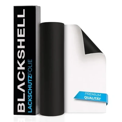 Abbildung von Blackshell® universal Lackschutzfolie schwarz matt 12cm x 200cm Folie selbstklebend als Auto Folie, Motorrad Fahrrad Schutzfolie einsetzbar auf Allen glatten Oberflächen