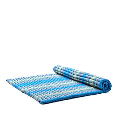 Abbildung von Leewadee Faltbare Bodenmatratze Japanischer Rollbarer Futon Tatami Faltmatte Gästebett Camping Matratze Thai Massage Matte, Kapok Füllung, 190 x 145 cm, Hellblau