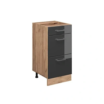 Abbildung von Vicco Unterschrank R Line Anthrazit Hochglanz/Eiche 40cm, Schubladen, ohne Arbeitsplatte