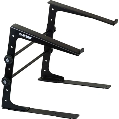Abbildung von QUIK LOK LPH/009 Multifunktionaler und modularer Tischständer, Basis mit Platten 30,5 cm x 3 cm, Gummistreifen, zwei Klemmen im Lieferumfang enthalten, höhenverstellbar, aus Stahl, Farbe Schwarz