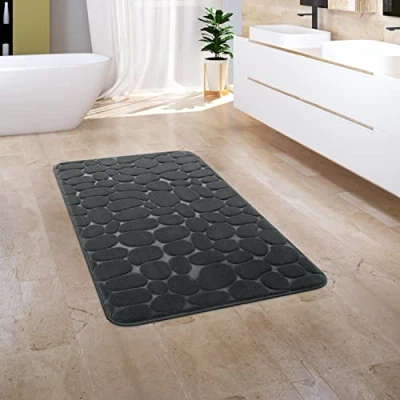 Abbildung von Badematte Corby 256 Paco Home, Höhe 13 mm, rutschhemmend beschichtet, fußbodenheizungsgeeignet, Polyester, rechteckig, Badteppich, Uni Farben, Motiv Steine, Hoch Tief Effekt