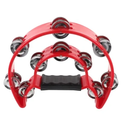 Abbildung von ROSENICE Hand Tambourine Schellenkranz Zweireihig Halbmond Form (Rot)