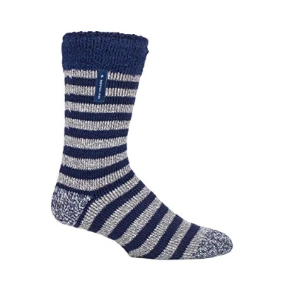 Abbildung von HEAT HOLDERS Herren Flauschig Innenfell Uni und Gestreift Bettsocken/Kuschelsocken für Zuhause (Navy Stripe (Lumi), 39 45 EU)
