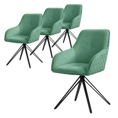 Abbildung von ML Design Esszimmerstühle drehbar 4er Set, Textil Webstoff, Grün, Wohnzimmerstuhl mit Armlehne/Rückenlehne, 360 Drehstuhl, Polsterstuhl Metallbeine, Ergonomische Sessel, Küchenstuhl Loungesessel