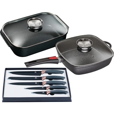 Abbildung von KING Pfannen Set &quot;Square&quot;, Aluminiumguss, (Set, 7 tlg., 1x Eckpfanne 28x28 cm, Bräter 40x26 Messer (5 teilig), Induktion, inkl.
