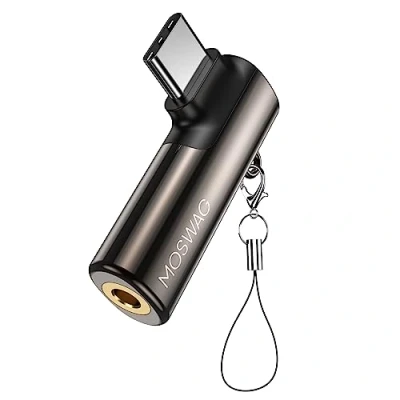 Abbildung von MOSWAG USB C zu 3,5 mm Kopfhörer Adapter,DAC Typ USBC auf Aux Adapter 90 Grad Winkel,kompatibel mit Samsung Galaxy S23 S22 S21 Ultra,Huawei P50/40/30,Mate 40/30/20