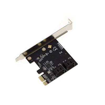 Abbildung von KALEA INFORMATIQUE Controller Karte mit 4 Ports für SATA Laufwerke auf PCI Express PCIe x1 Port AHCI und UEFI Unterstützung. Chipsatz ASM1064
