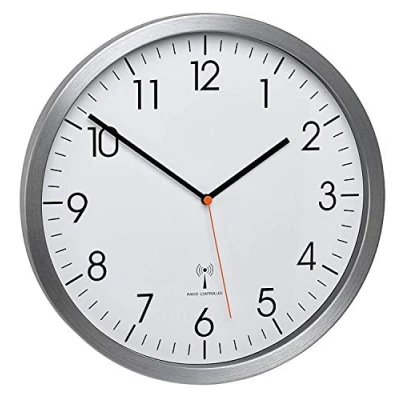 Abbildung von Funk Wanduhr TFA 60.3527.55 Sweep Uhrwerk Geräuscharm, Durchmesser 305 mm (Aluminium mit Batterie)