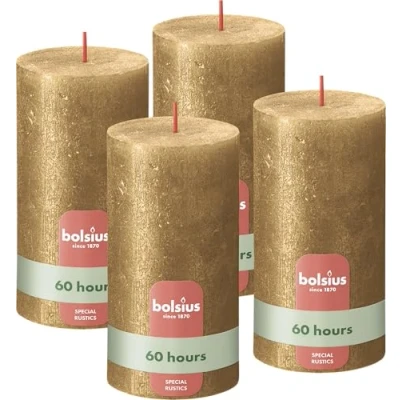 Abbildung von Bolsius Stumpenkerze Shimmer Gold 13 cm / ø 7 4 Stück