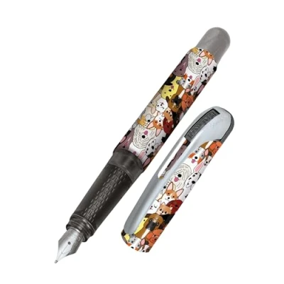 Abbildung von Online Füller College Hunde, Tinten für Rechtshänder, ergonomisches Griffstück, hochwertige Iridium Feder medium, Standard Tintenpatronen, inkl. Kombipatrone blau, Allergiker geeignet