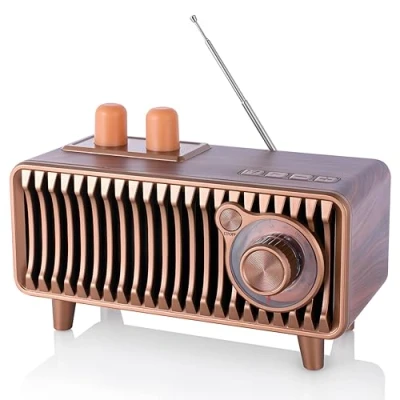 Abbildung von CYBORIS Retro Bluetooth Lautsprecher Radio,Walnussholz Vintage Rotary FM Radio, 20W Dual Speaker Stereo, tragbare kabellose mit U Disk/TF Card/Aux Music Player (Walnut Wood)