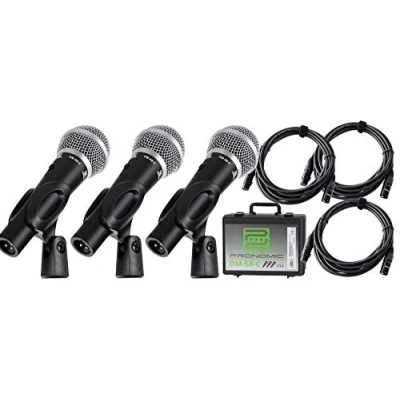 Abbildung von Pronomic Mikrofon DM 58 C Vocal dynamische Mikrofone mit Nieren Charakteristik (3er Set im Koffer, 13 tlg), Ein /Aus Schalter inkl. Mikrofonklemmen und XLR Kabel 5 m