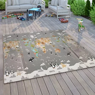 Abbildung von Paco Home Spielmatte Krabbelmatte Baby Kinder Matte Faltbar Abwischbar Wendbar Tier Motiv, Grösse:150x200 cm, Farbe:Bunt 3