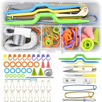 Abbildung von 56Teilige Häkelnadeln Strickzubehör Maschenmarkierer Strickset Häkeln Ringe Stricken Werkzeug Zubehör Stricknadeln DIY Crafts Tool Zubehör, Häkelhaken Strickwerkzeug mit Schere, Fingerhut, Stichreißer