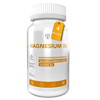 Abbildung von Magnesium Bisglycinat Kapseln + Vitamin B6 400mg Komplex Hochdosiert Natural Elements Bisglycinate