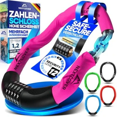 Abbildung von NEXTCOVER® Fahrradschloss mit Zahlencode Das Original [SAFESECURE] hohe Sicherheit I Schloss 5 stelliger Zahlencode, Zahlenschloss Fahrrad Stahl Bike Lock perfekt für E Kettenschloss