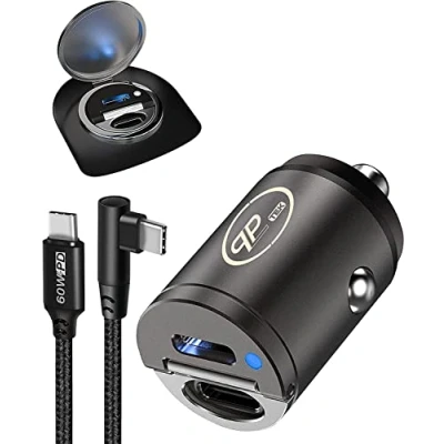 Abbildung von Plp tek USB KFZ Ladegerät für Auto (30W Dual C mit 60W PD Kabel, Grau)