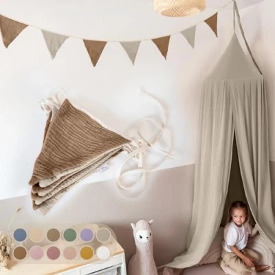 Abbildung von LILIMAUS Wimpelkette Stoff [in 12 Farben] Kinderzimmer 100% Baumwolle Handmade Girlande Musselin Hausbett Deko Mädchen &amp; Jungen für Babyzimmer