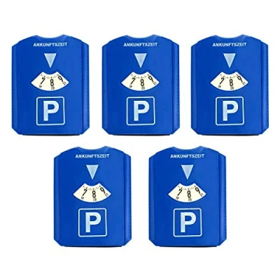 Abbildung von HAC24 5er Set Parkscheibe mit Eiskratzer und Gummilippe Kunststoff Auto Parkuhr 15,5x12 cm Blau