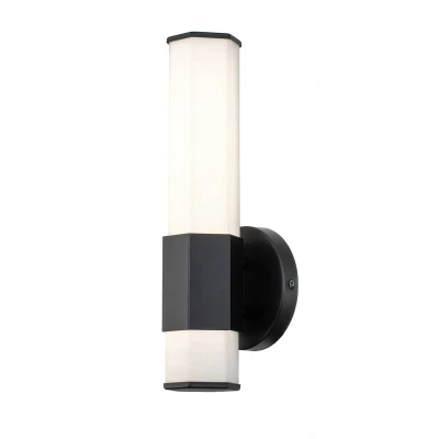 Abbildung von Elstead Lighting QN Facet LED1 BK BATH QUINTIESSE Wandleuchte LED 12W IP44 3000K Stahl mattschwarz, Opalglas satiniert L:10.5cm H:35.6cm B: