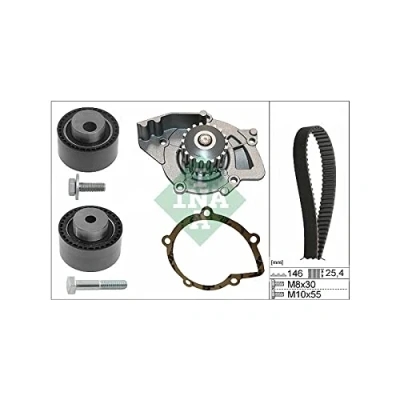 Abbildung von INA 530 0446 31 Wasserpumpe + Zahnriemensatz mit CITROËN: C8, C5 I Schrägheck, Kombi, PEUGEOT: 607 Limousine, 807, 406 Kombi